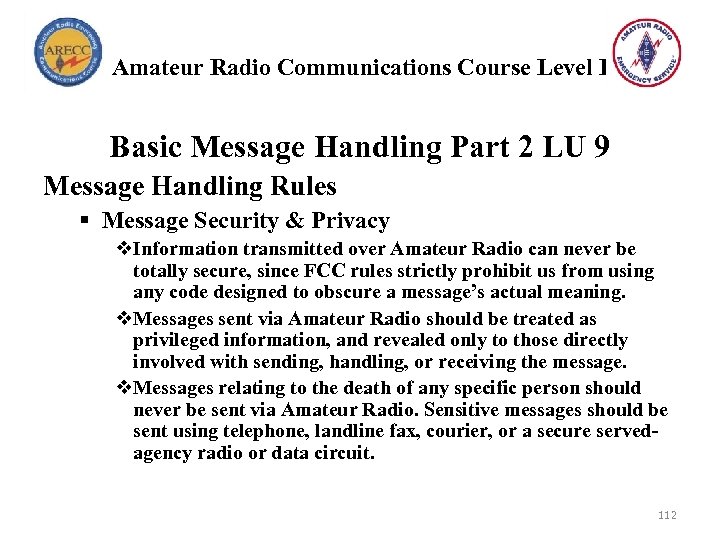 Amateur Radio Communications Course Level I Basic Message Handling Part 2 LU 9 Message