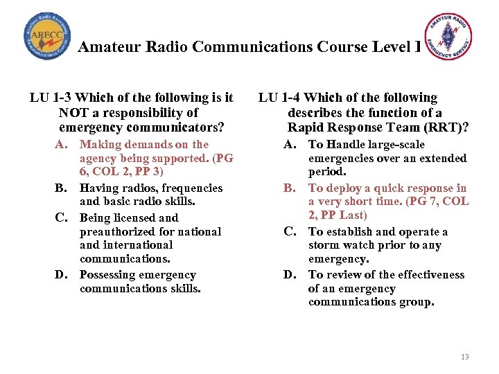 Amateur Radio Communications Course Level I LU 1 -3 Which of the following is