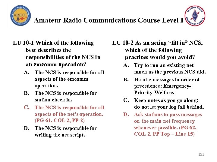 Amateur Radio Communications Course Level I LU 10 -1 Which of the following best