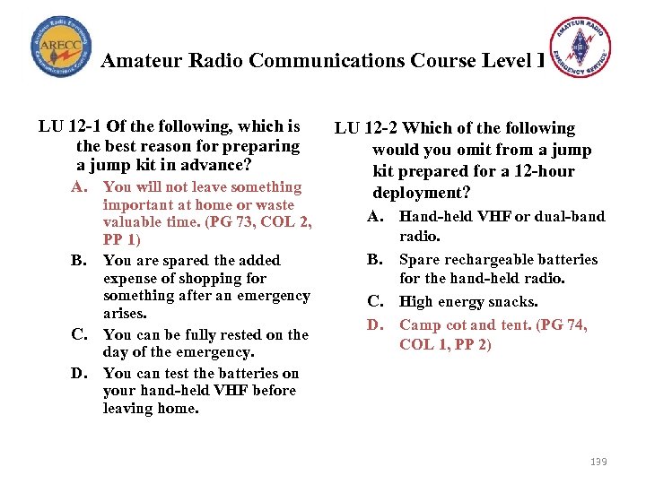 Amateur Radio Communications Course Level I LU 12 -1 Of the following, which is