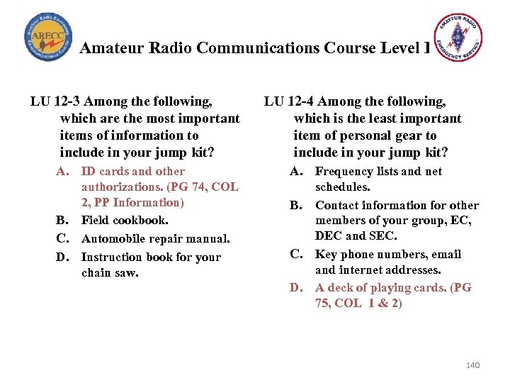 Amateur Radio Communications Course Level I LU 12 -3 Among the following, which are