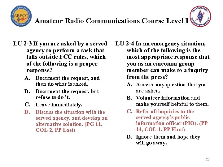 Amateur Radio Communications Course Level I LU 2 -3 If you are asked by