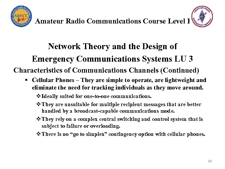 Amateur Radio Communications Course Level I Network Theory and the Design of Emergency Communications