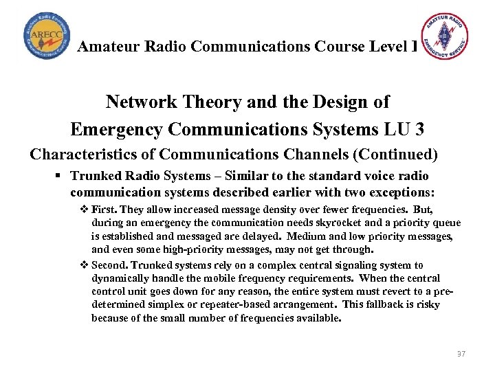 Amateur Radio Communications Course Level I Network Theory and the Design of Emergency Communications