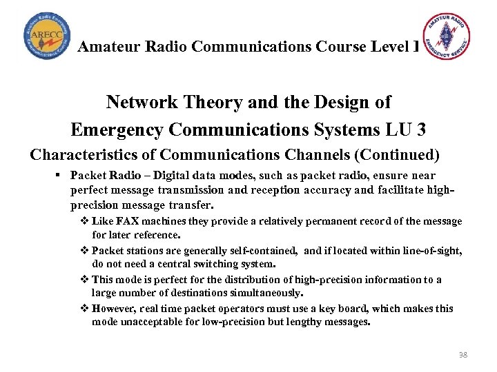 Amateur Radio Communications Course Level I Network Theory and the Design of Emergency Communications