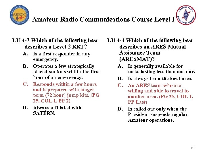 Amateur Radio Communications Course Level I LU 4 -3 Which of the following best