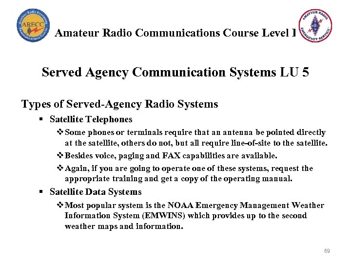 Amateur Radio Communications Course Level I Served Agency Communication Systems LU 5 Types of