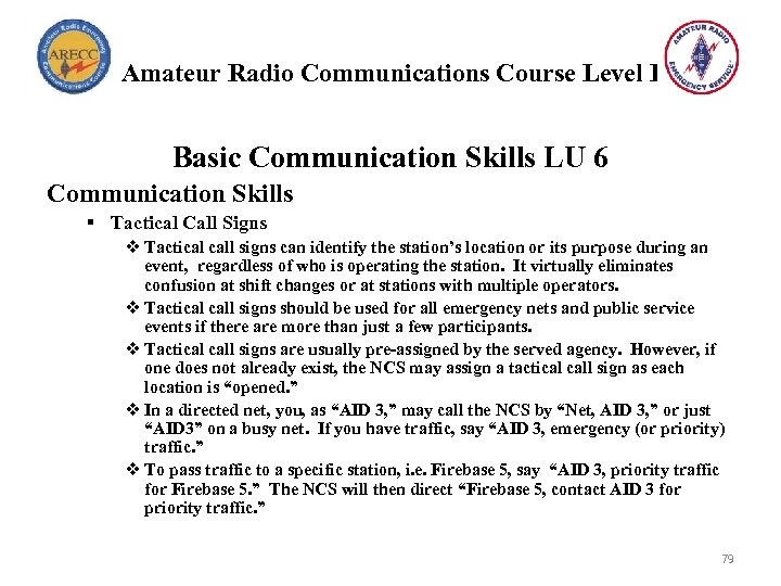 Amateur Radio Communications Course Level I Basic Communication Skills LU 6 Communication Skills §