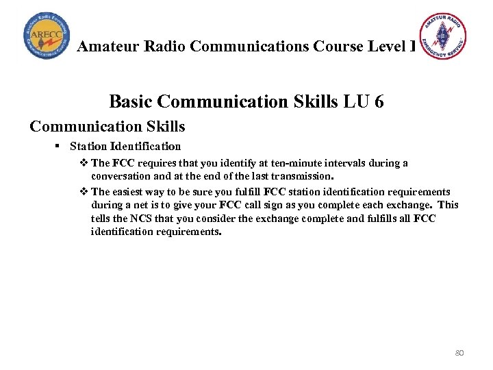 Amateur Radio Communications Course Level I Basic Communication Skills LU 6 Communication Skills §