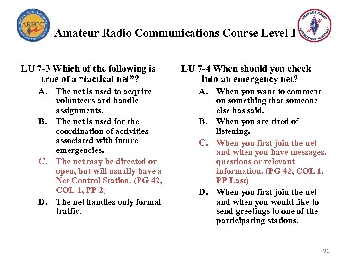 Amateur Radio Communications Course Level I LU 7 -3 Which of the following is