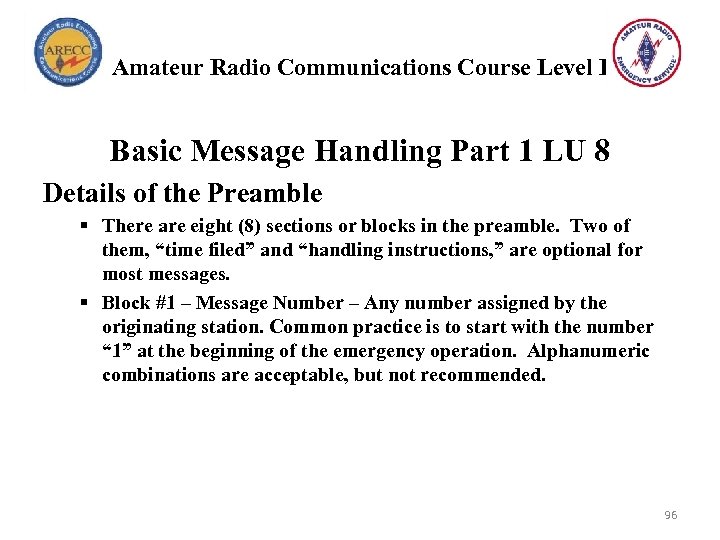 Amateur Radio Communications Course Level I Basic Message Handling Part 1 LU 8 Details