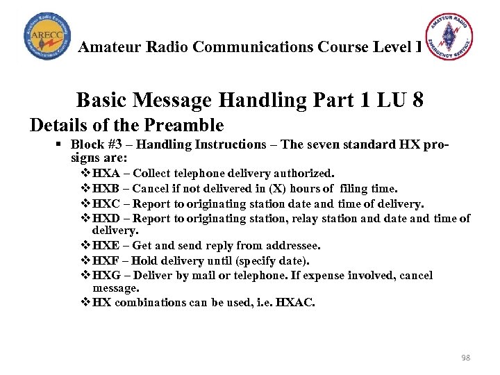 Amateur Radio Communications Course Level I Basic Message Handling Part 1 LU 8 Details