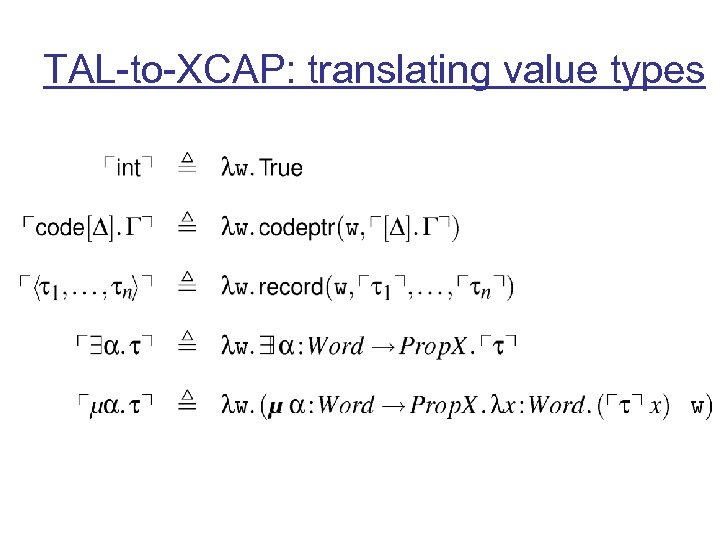TAL-to-XCAP: translating value types 