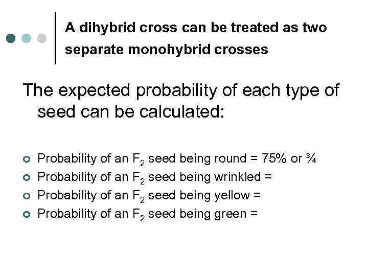 A dihybrid cross can be treated as two separate monohybrid crosses The expected probability