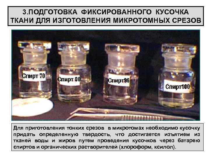 3. ПОДГОТОВКА ФИКСИРОВАННОГО КУСОЧКА ТКАНИ ДЛЯ ИЗГОТОВЛЕНИЯ МИКРОТОМНЫХ СРЕЗОВ Для приготовления тонких срезов в