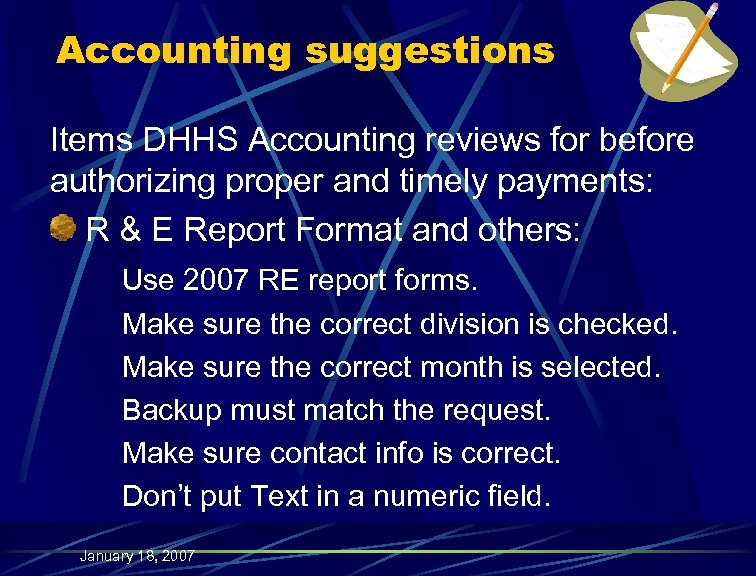 Accounting suggestions Items DHHS Accounting reviews for before authorizing proper and timely payments: R