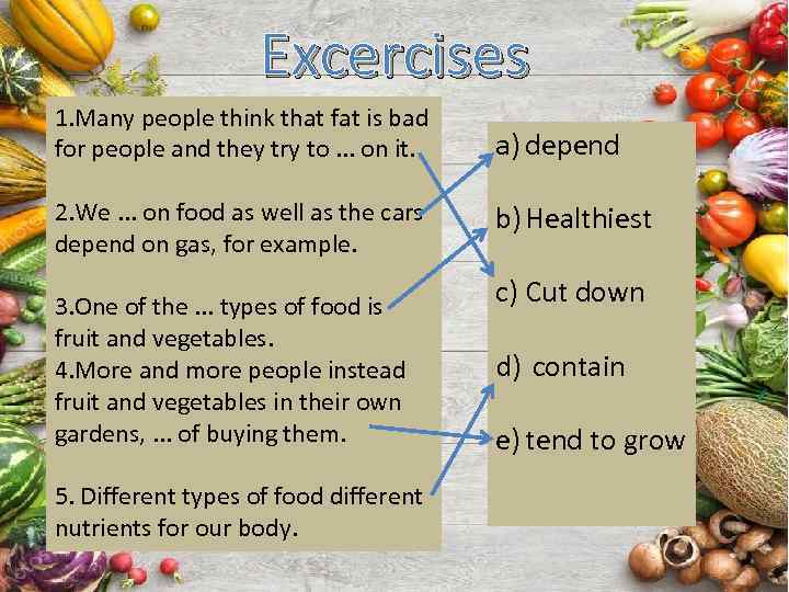 Excercises 1. Many people think that fat is bad for people and they try