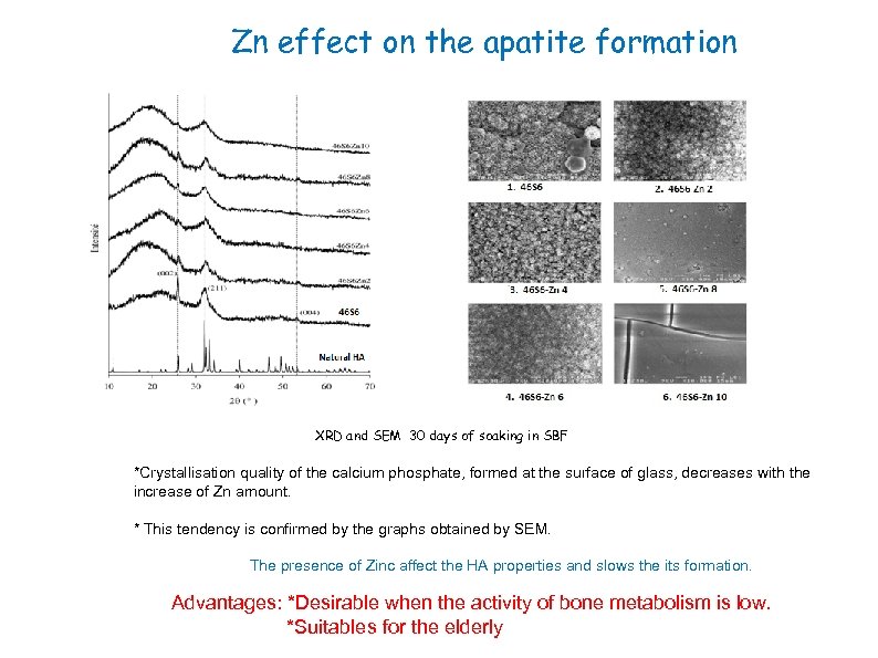 Zn effect on the apatite formation XRD and SEM 30 days of soaking in