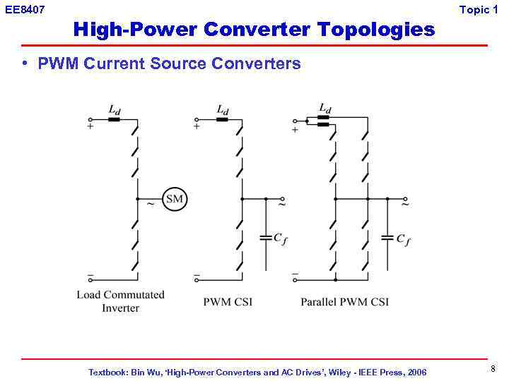 EE 8407 High-Power Converter Topologies Topic 1 • PWM Current Source Converters Textbook: Bin