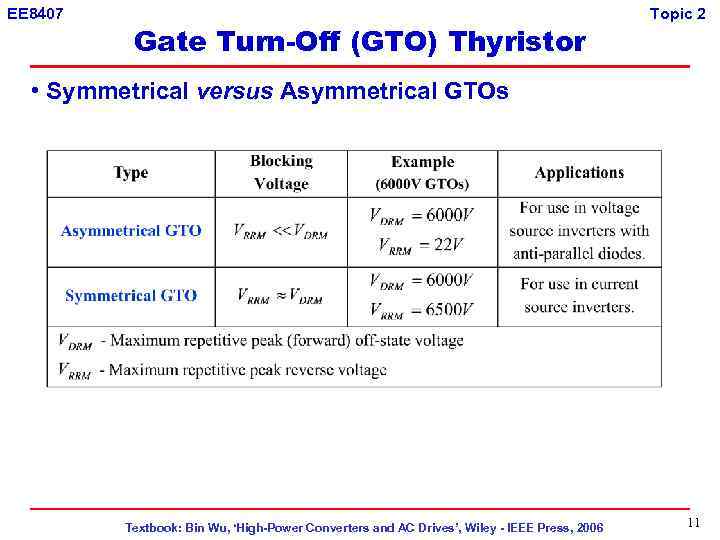 EE 8407 Gate Turn-Off (GTO) Thyristor Topic 2 • Symmetrical versus Asymmetrical GTOs Textbook: