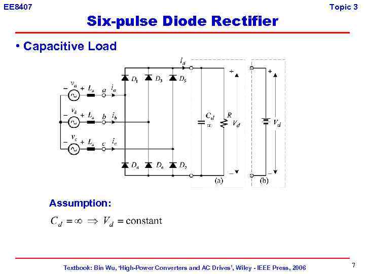 EE 8407 Six-pulse Diode Rectifier Topic 3 • Capacitive Load Assumption: Textbook: Bin Wu,