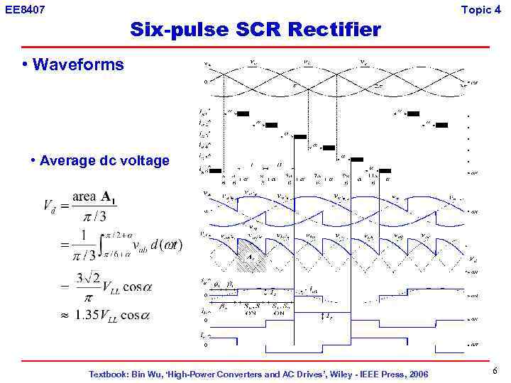 EE 8407 Six-pulse SCR Rectifier Topic 4 • Waveforms • Average dc voltage Textbook: