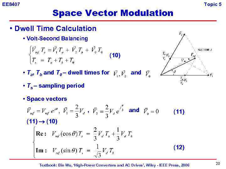 EE 8407 Topic 5 Space Vector Modulation • Dwell Time Calculation • Volt-Second Balancing