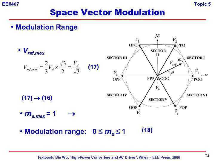 EE 8407 Space Vector Modulation Topic 5 • Modulation Range • Vref, max (17)