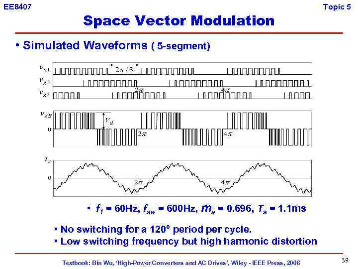 EE 8407 Space Vector Modulation Topic 5 • Simulated Waveforms ( 5 -segment) •