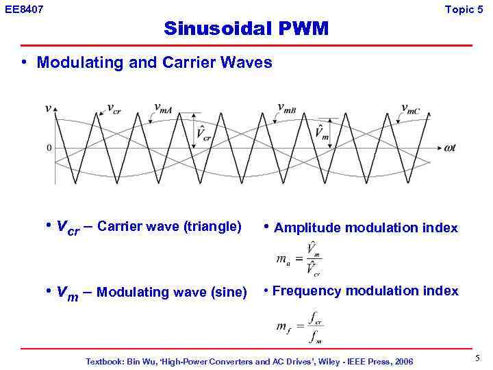 EE 8407 Sinusoidal PWM Topic 5 • Modulating and Carrier Waves • vcr –