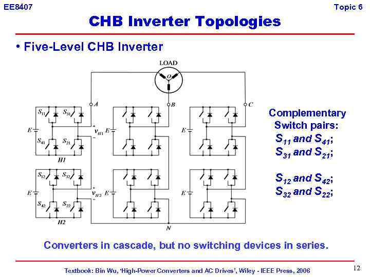 EE 8407 CHB Inverter Topologies Topic 6 • Five-Level CHB Inverter Complementary Switch pairs: