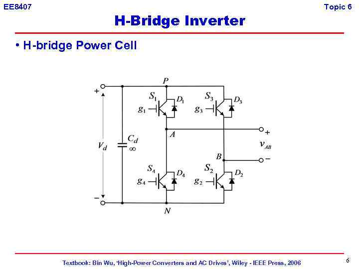 EE 8407 H-Bridge Inverter Topic 6 • H-bridge Power Cell Textbook: Bin Wu, ‘High-Power