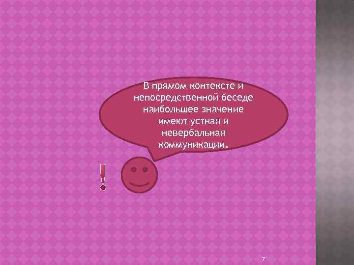 В прямом контексте и непосредственной беседе наибольшее значение имеют устная и невербальная коммуникации. 7