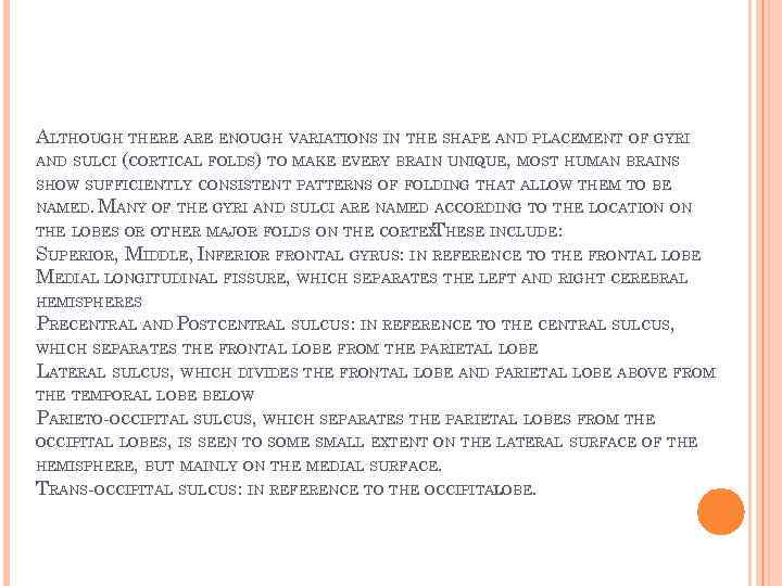 ALTHOUGH THERE ARE ENOUGH VARIATIONS IN THE SHAPE AND PLACEMENT OF GYRI AND SULCI