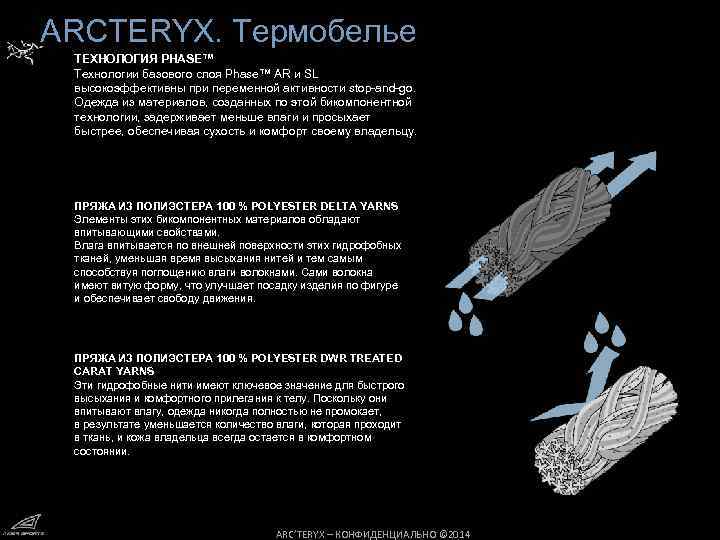АRCTERYX. Термобелье ТЕХНОЛОГИЯ PHASE™ Технологии базового слоя Phase™ AR и SL высокоэффективны при переменной