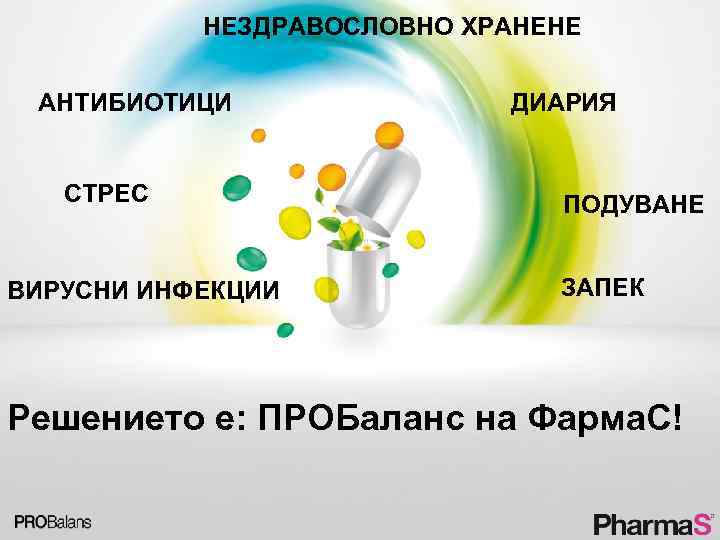 НЕЗДРАВОСЛОВНО ХРАНЕНЕ АНТИБИОТИЦИ СТРЕС ВИРУСНИ ИНФЕКЦИИ ДИАРИЯ ПОДУВАНЕ ЗАПЕК Решението е: ПРОБаланс на Фарма.