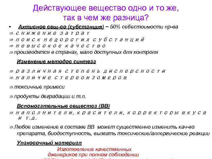 Действующее вещество одно и то же, так в чем же разница? • Активное вещ-во