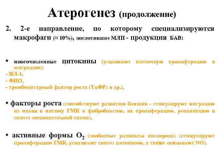 Атерогенез (продолжение) 2. 2 -е направление, по которому специализируются макрофаги (≈ 10%), поглотившие МЛП