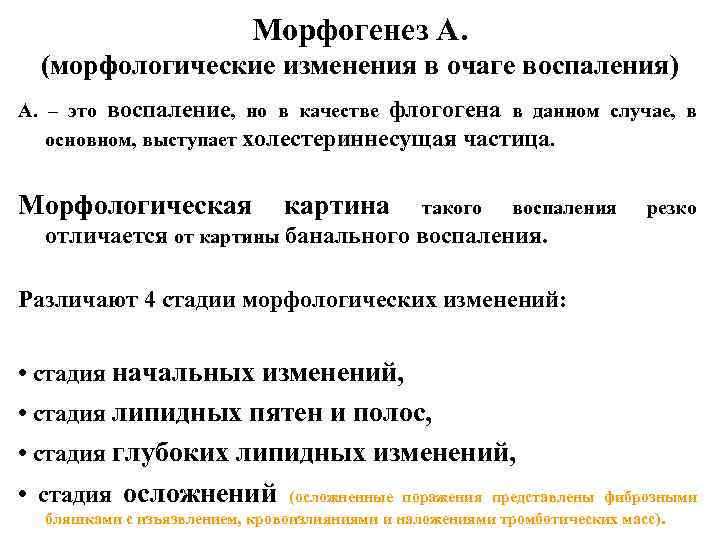 Морфогенез А. (морфологические изменения в очаге воспаления) А. – это воспаление, но в качестве