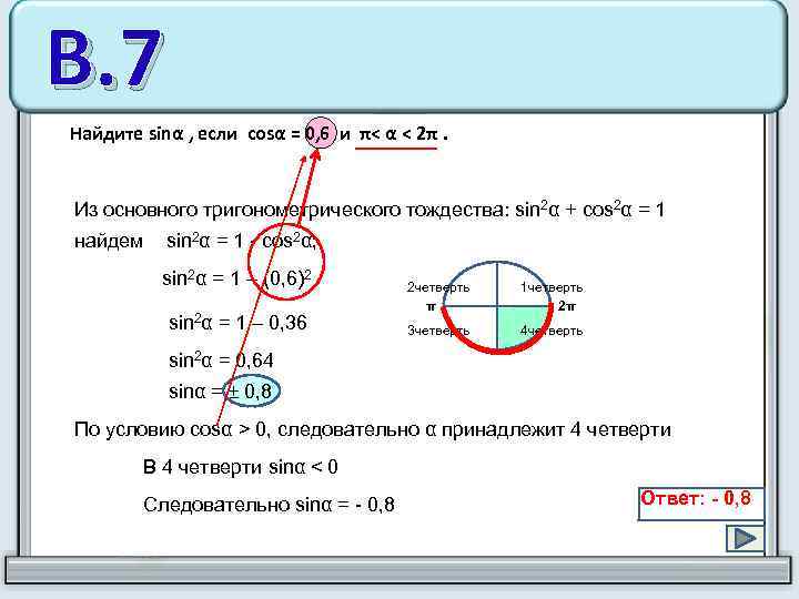 Найдите если если sinα π α