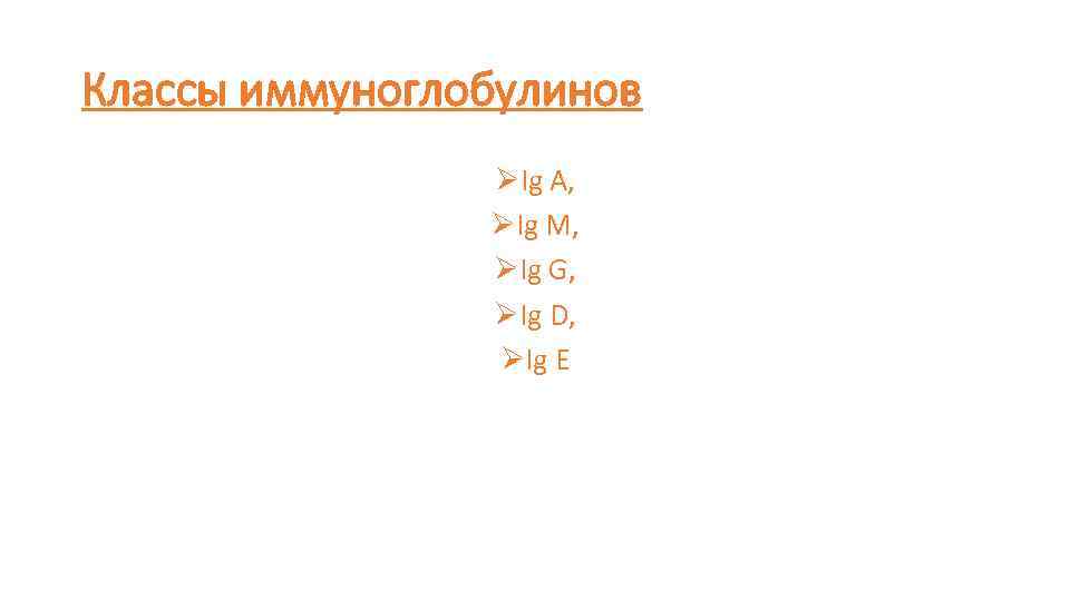 Классы иммуноглобулинов ØIg A, ØIg M, ØIg G, ØIg D, ØIg E 