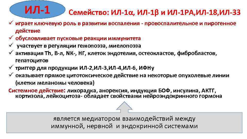 ИЛ-1 Семейство: ИЛ-1α, ИЛ-1β и ИЛ-1 РА, ИЛ-18, ИЛ-33 ü играет ключевую роль в
