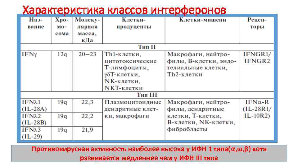 Свойства интерферонов