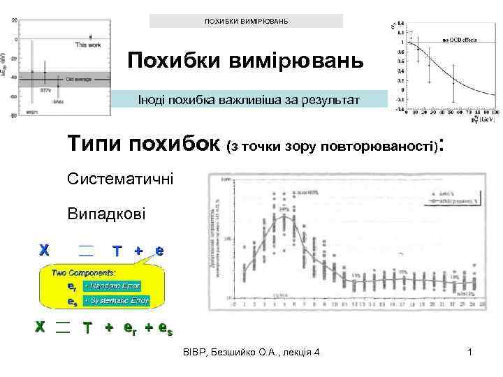 ПОХИБКИ ВИМІРЮВАНЬ Похибки вимірювань Іноді похибка важливіша за результат Типи похибок (з точки зору