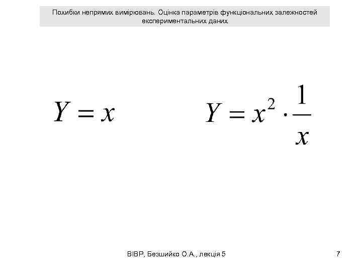 Похибки непрямих вимірювань. Оцінка параметрів функціональних залежностей експериментальних даних ВІВР, Безшийко О. А. ,