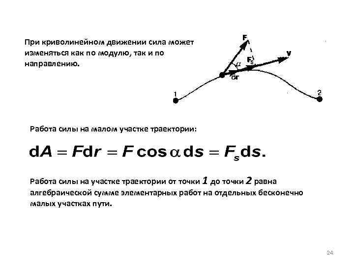При криволинейном движении сила может изменяться как по модулю, так и по направлению. Работа