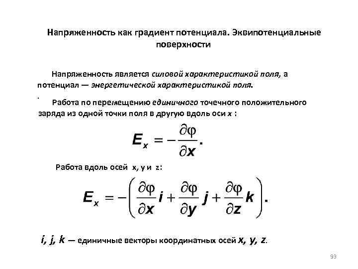  Напряженность как градиент потенциала. Эквипотенциальные поверхности Напряженность является силовой характеристикой поля, а потенциал