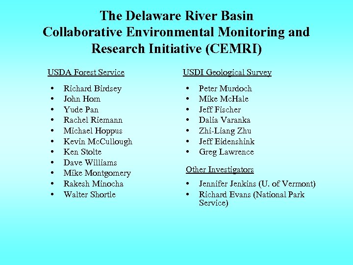The Delaware River Basin Collaborative Environmental Monitoring and Research Initiative (CEMRI) USDA Forest Service