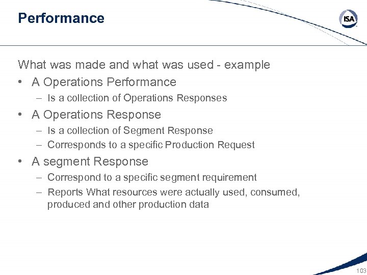 Performance What was made and what was used - example • A Operations Performance