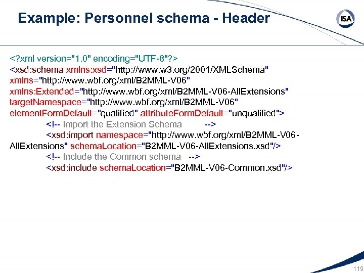 Example: Personnel schema - Header <? xml version="1. 0" encoding="UTF-8"? > <xsd: schema xmlns: